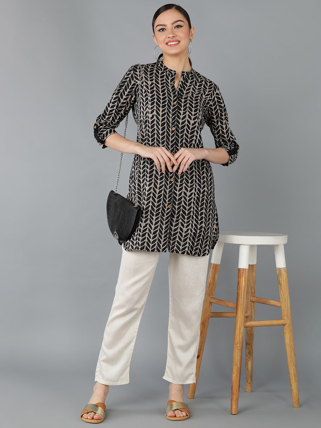 BUTTIK PRINT FOLDED SLEEVES LONG SHIRT