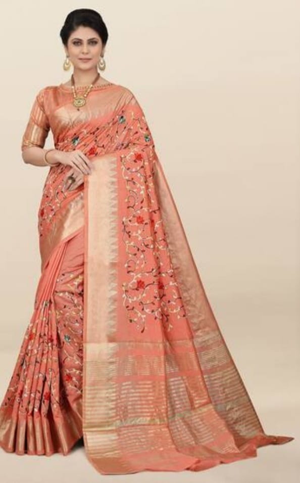 Pink Pure Handloom Silk Saree From Banaras