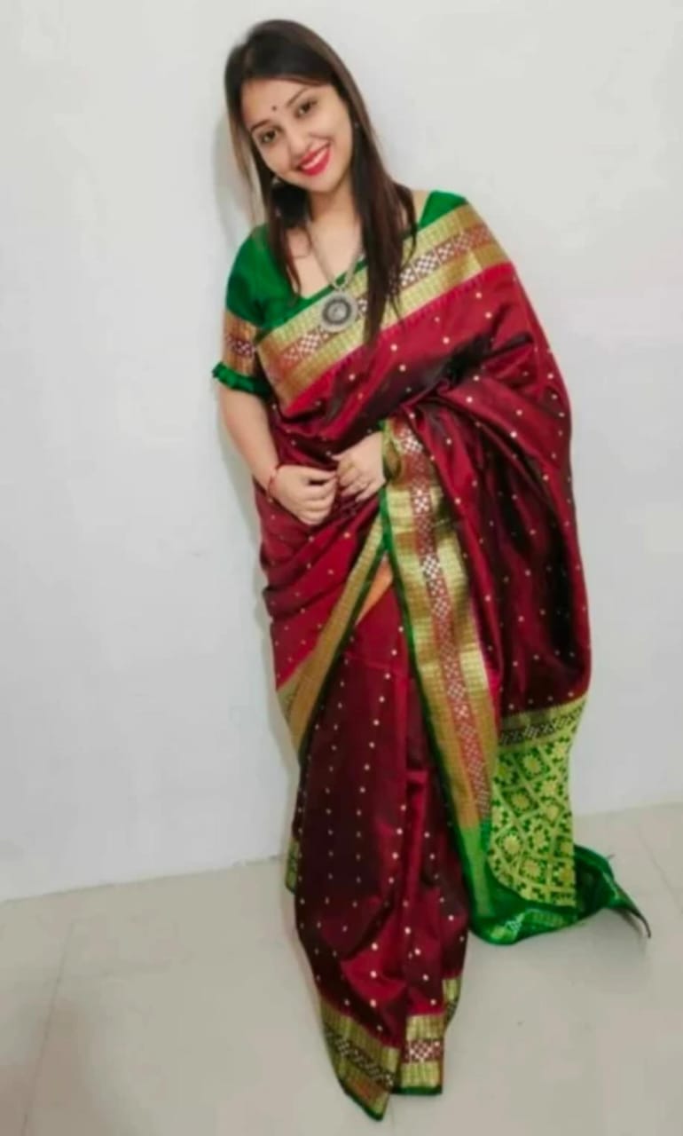 Maroon Pure Handloom Silk Saree From Banaras