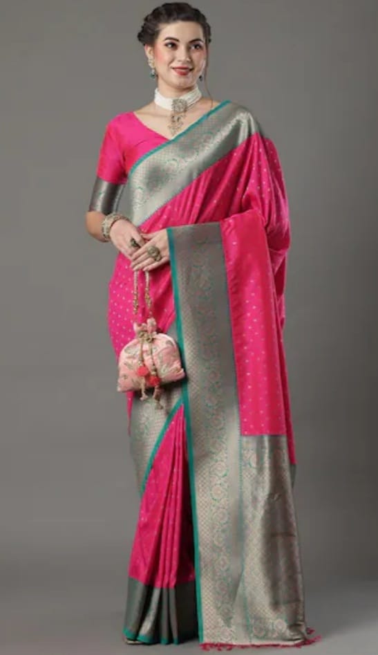 Pink Pure Handloom Silk Saree From Banaras