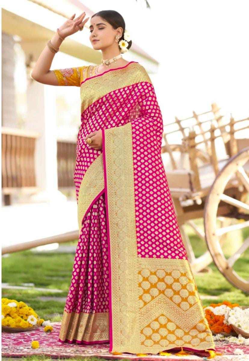 Pink Pure Handloom Silk Saree From Banaras