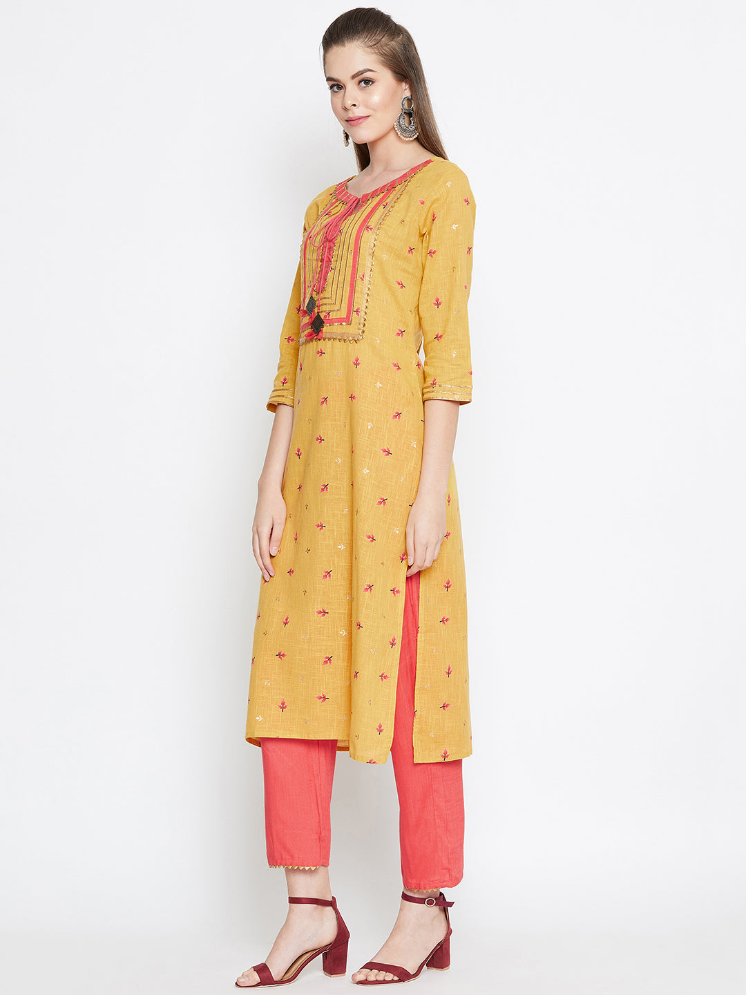 YELLOW ETHNIC PRINTED SUIT WITH DUPATTA