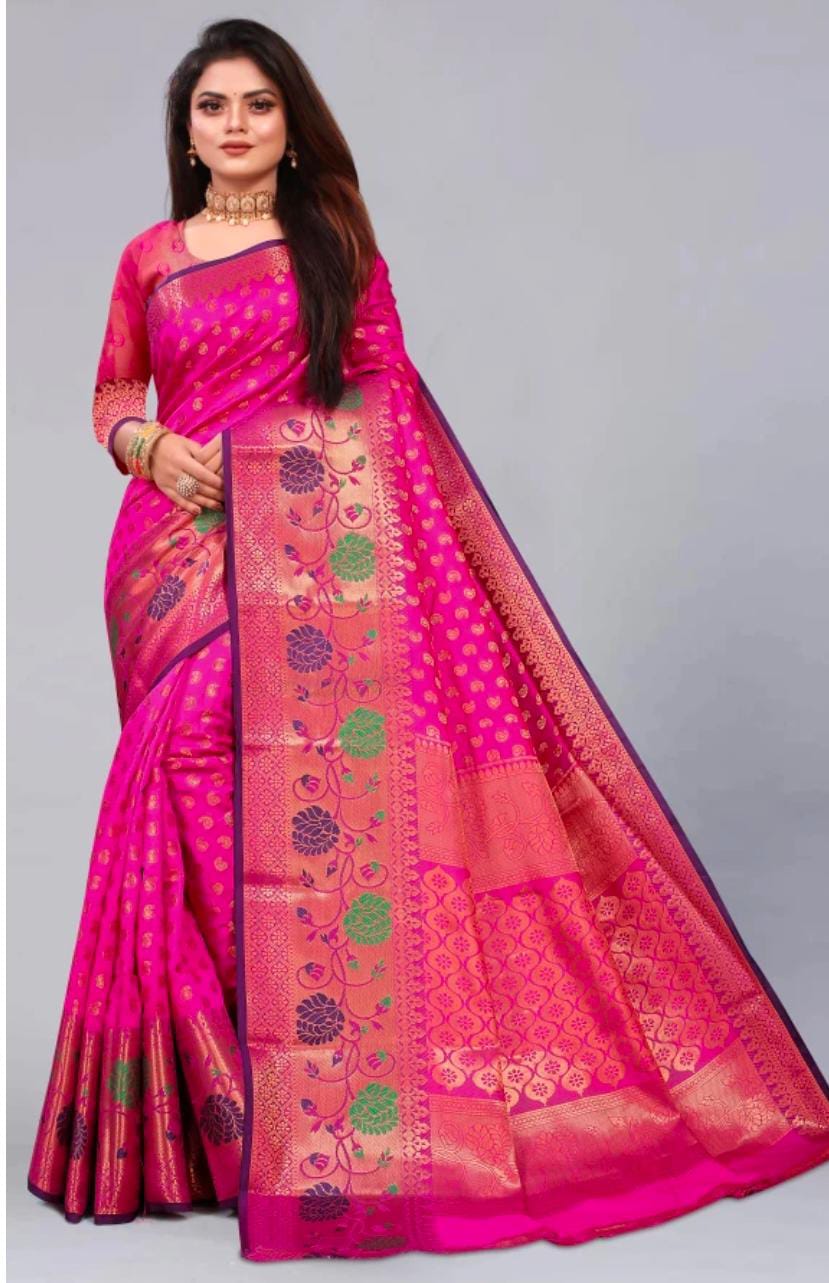 Pink Pure Handloom Silk Saree From Banaras
