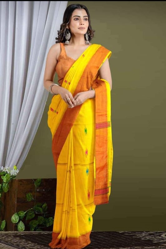 Yellow Butta Pure Handloom Cotton Saree